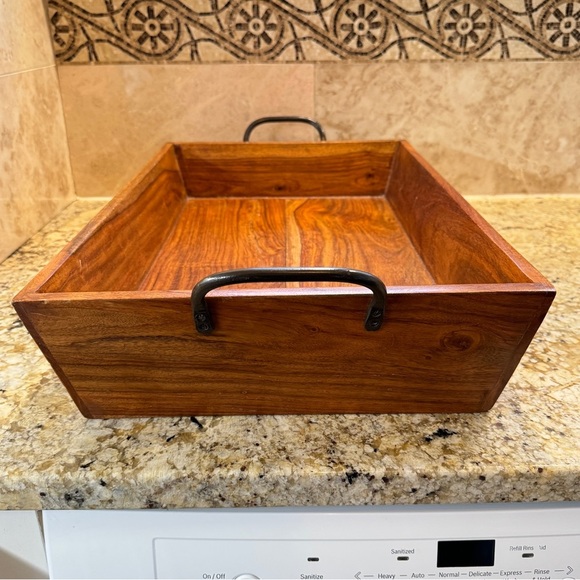 Large Rectangular Wood Tray with Metal Handles - Picture 8 of 14